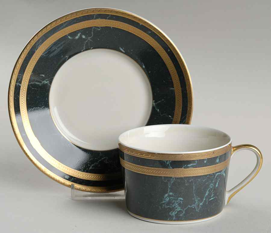 Black Travertine Flat Cup & Saucer Set by Oscar De La Renta-1