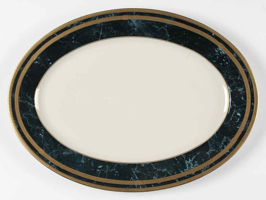Black Travertine 15" Oval Serving Platter by Oscar De La Renta-1