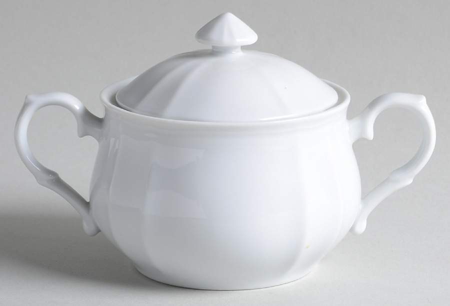 Classic Tradition White Sugar Bowl & Lid by Oscar De La Renta-1