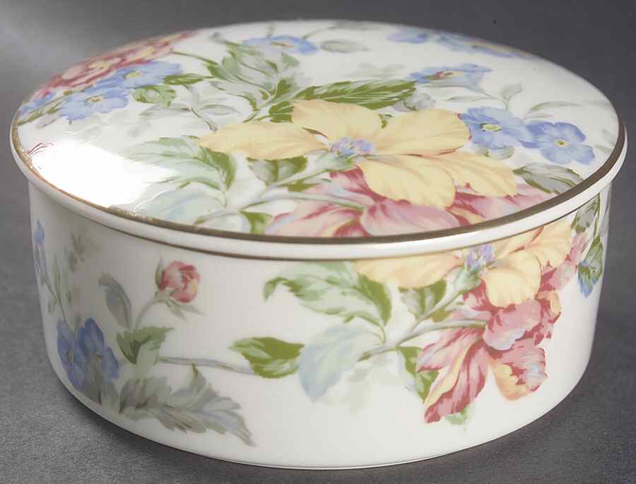 English Tapestry Round Box & Lid by Oscar De La Renta-1