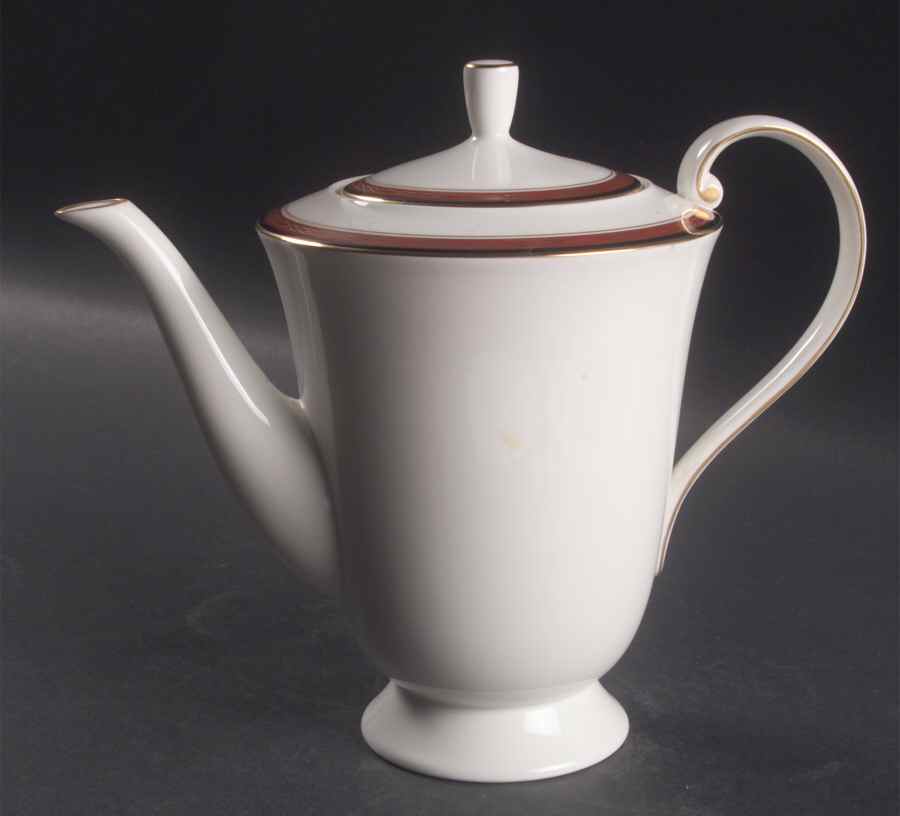 Gold Bracelet Red Coffee Pot & Lid by Oscar De La Renta-1