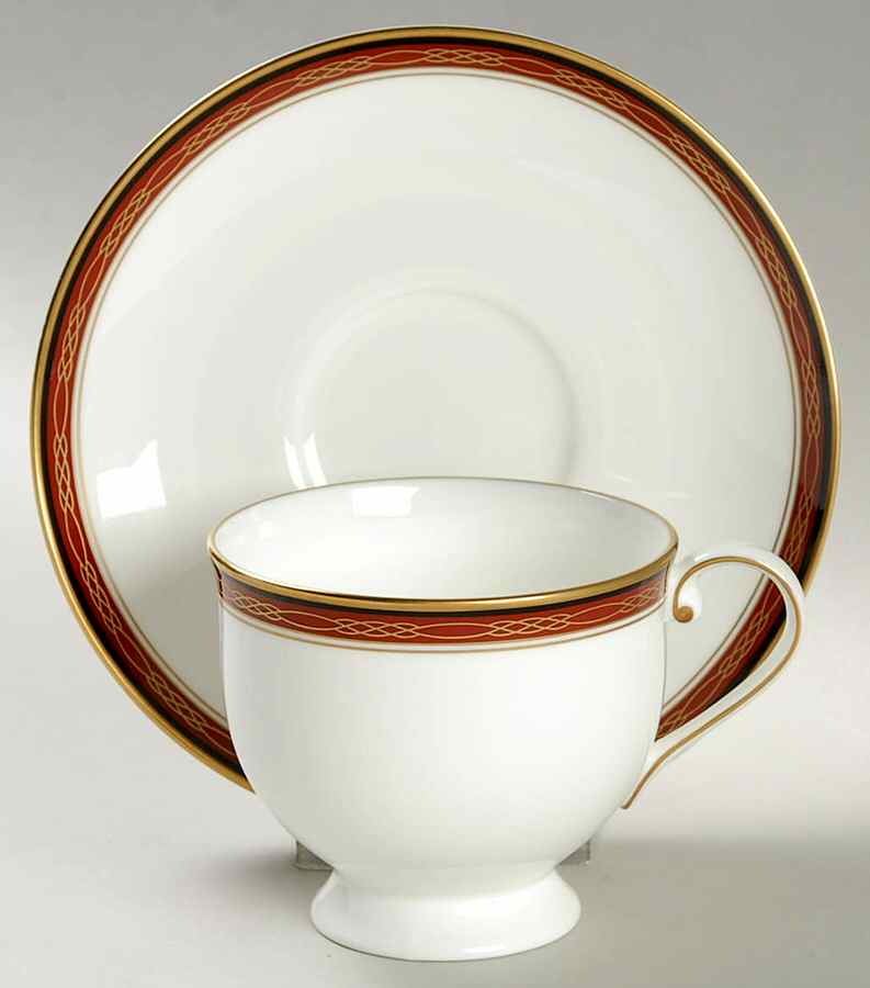 Gold Bracelet Red Footed Cup & Saucer Set by Oscar De La Renta-1