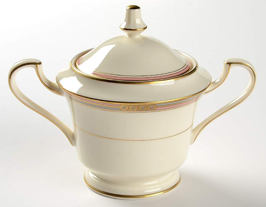 Insignia Pink Gray Sugar Bowl & Lid by Oscar De La Renta-1