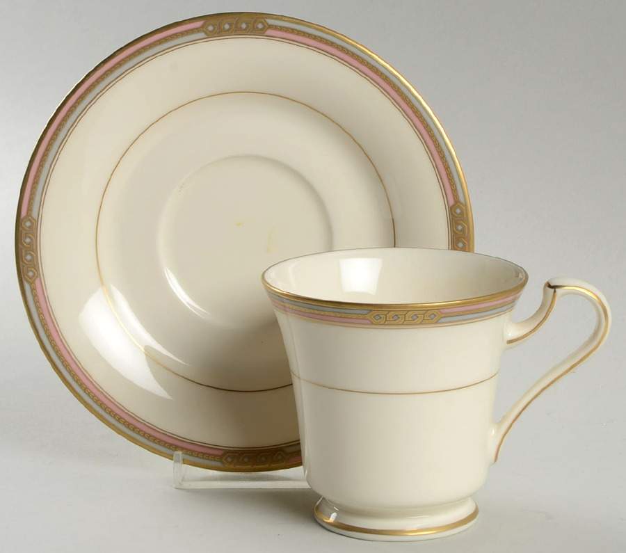 Insignia Pink Gray Footed Cup & Saucer Set by Oscar De La Renta-1