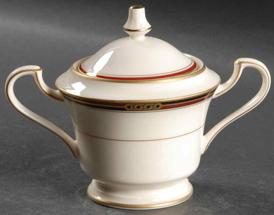 Insignia Red Black Sugar Bowl & Lid by Oscar De La Renta-1