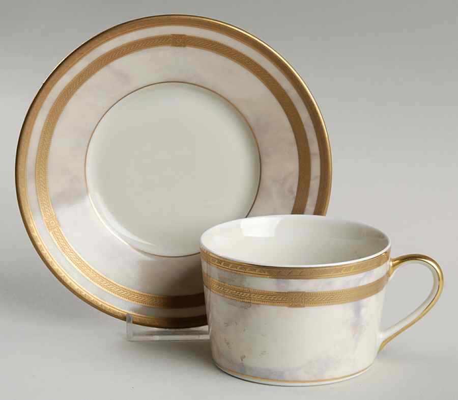 Ivory Travertine Flat Cup & Saucer Set by Oscar De La Renta-1