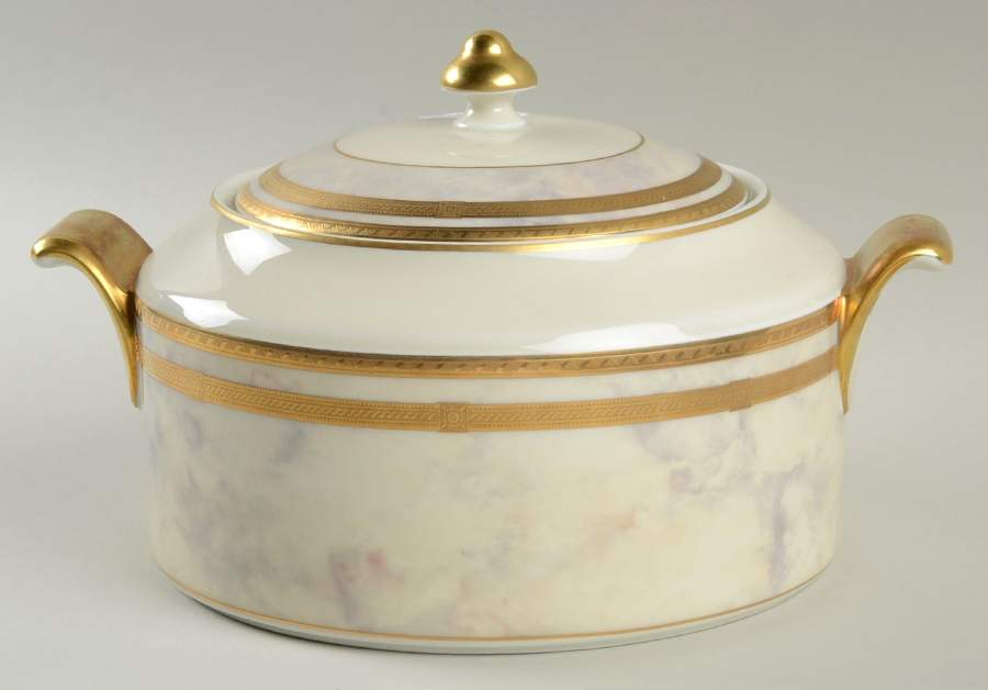 Ivory Travertine Round Covered Vegetable by Oscar De La Renta-1