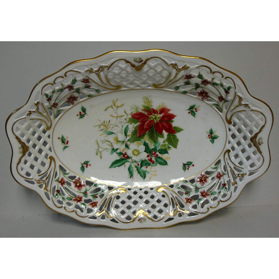Poinsettia 12" Oval Serving Platter by Oscar De La Renta-1