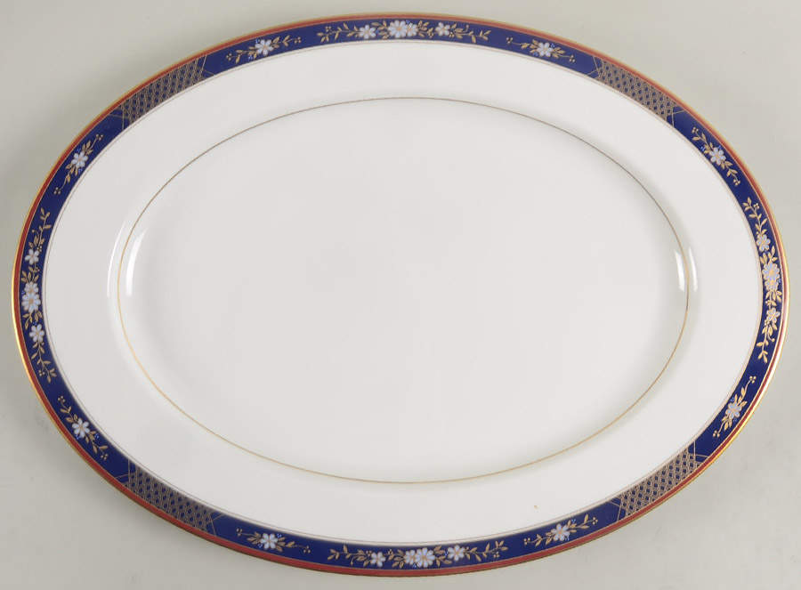 Tapestry Blue 17" Oval Serving Platter by Oscar De La Renta-1