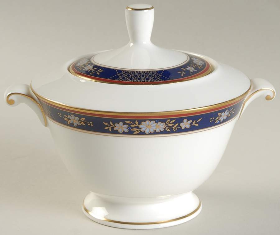 Tapestry Blue Sugar Bowl & Lid by Oscar De La Renta-1