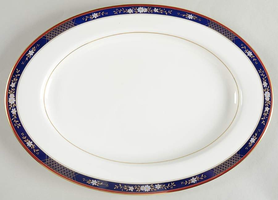 Tapestry Blue 15" Oval Serving Platter by Oscar De La Renta-1