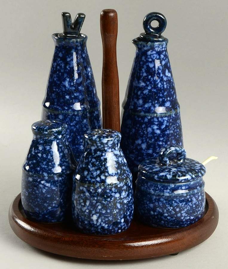 Blue Spackle (9 Pc) Condiment Set (Vioi,Sap,Mus,Cosst) by Otagiri-1