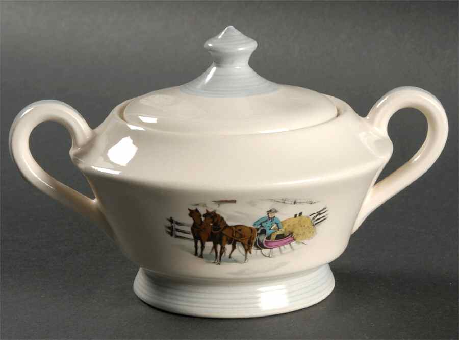 Currier & Ives Sugar Bowl & Lid by Ovington's-1
