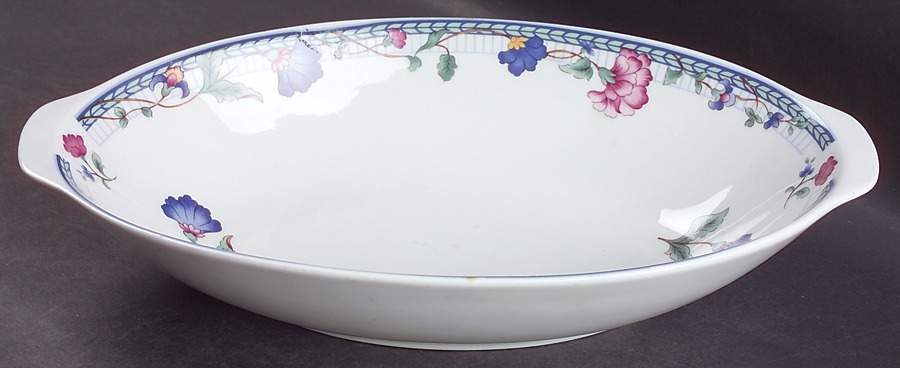 Blue Lattice 12" Oval Vegetable Bowl by Oneida-1