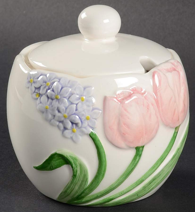Tulip Garden (No Trim) Sugar Bowl & Lid by Otagiri-1