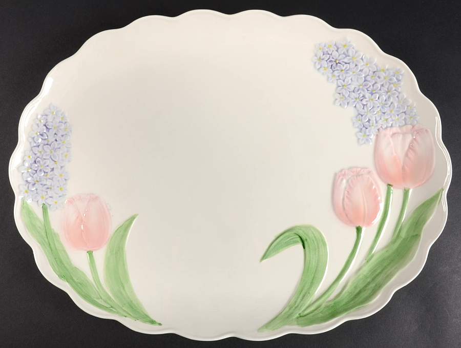 Tulip Garden (No Trim) 16" Oval Serving Platter by Otagiri-1