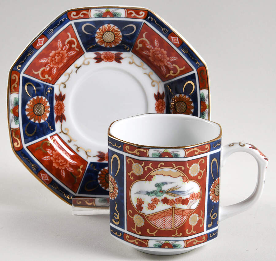 Gold Imari Footed Cup & Saucer Set by Otagiri-1