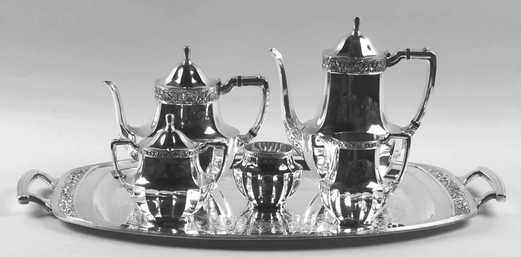Coronation (Silverplate, Hollowware) 6-Piece Plated Tea Set (Waste & Tray) by Oneida Silver-1