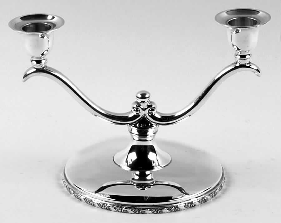 Queen Bess II (Silverplate, Hollowware) Small Plated 2-Light Candelabra by Oneida Silver-1