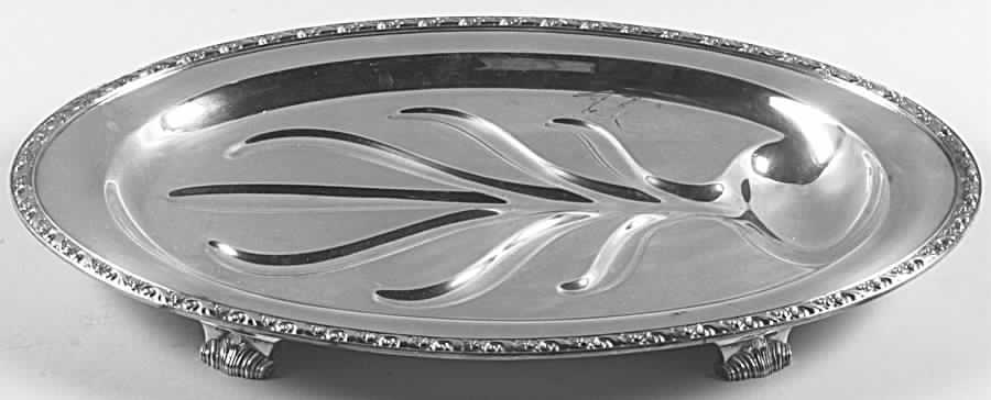 Queen Bess II (Silverplate, Hollowware) Medium Plated Footed Meat Platter with Well by Oneida Silver-1