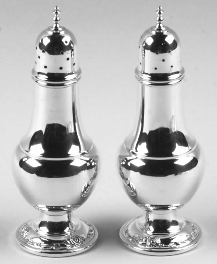 Damask Rose (Sterling, 1946, Hollowware) Salt and Pepper Set by Oneida Silver-1