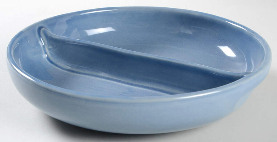 Russel Wright Manitoga Blue Round Divided Vegetable Bowl by Oneida-1