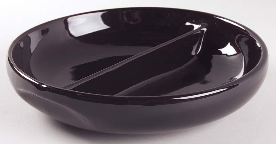 Russel Wright Black Pepper Round Divided Vegetable Bowl by Oneida-1