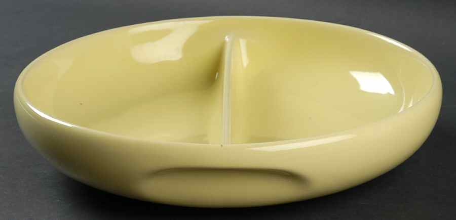 Russel Wright Lemon Yellow Round Divided Vegetable Bowl by Oneida-1