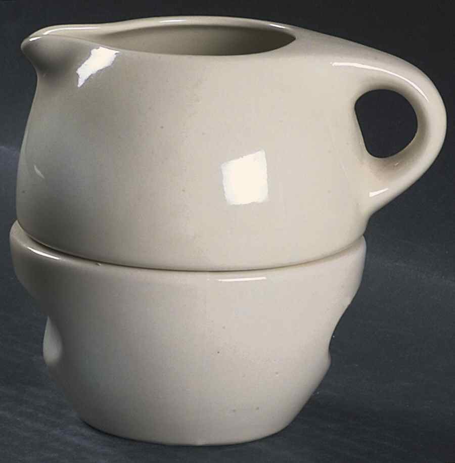 Russel Wright Linen Creme Family Stacking Creamer & Open Sugar by Oneida-1