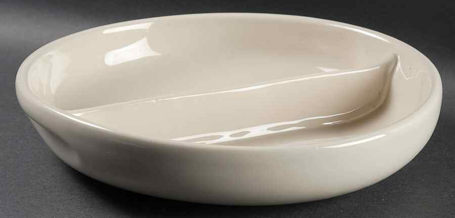 Russel Wright Linen Creme Round Divided Vegetable Bowl by Oneida-1