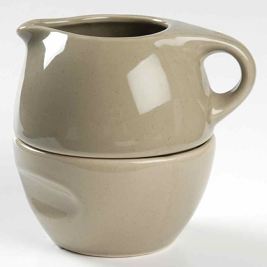 Russel Wright Oyster Gray Family Stacking Creamer & Open Sugar by Oneida-1