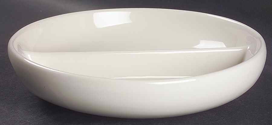 Russel Wright Sugar White Round Divided Vegetable Bowl by Oneida-1