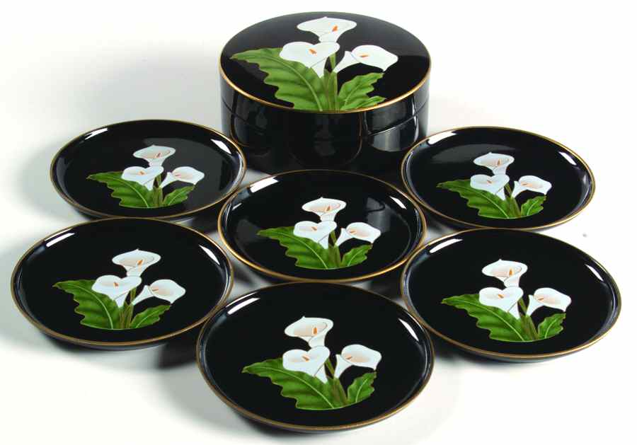 Calla Lily 8 Pc Plastic Coaster Set (6 Coasters & Round Box) by Otagiri-1
