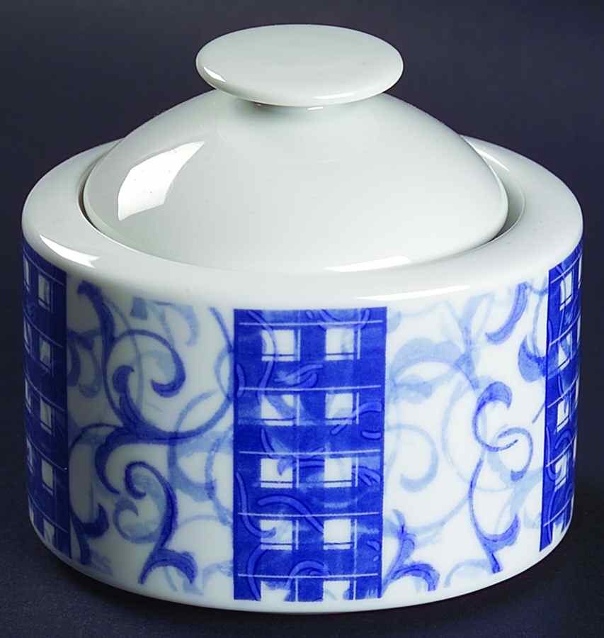 Breton Blue Sugar Bowl & Lid by Oneida-1