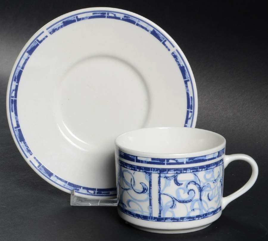 Breton Blue Flat Cup & Saucer Set by Oneida-1