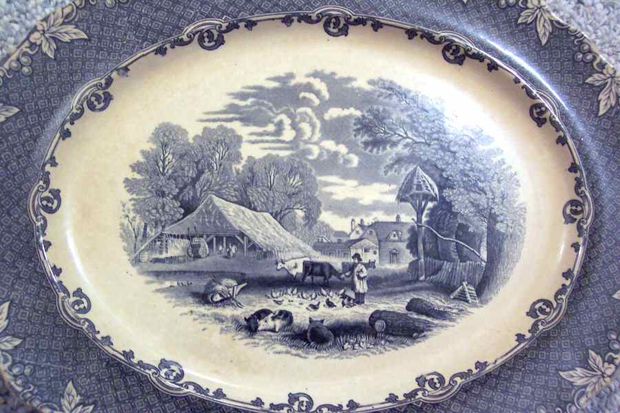 Farm (Scalloped) 11" Oval Serving Platter by Old Hall-1