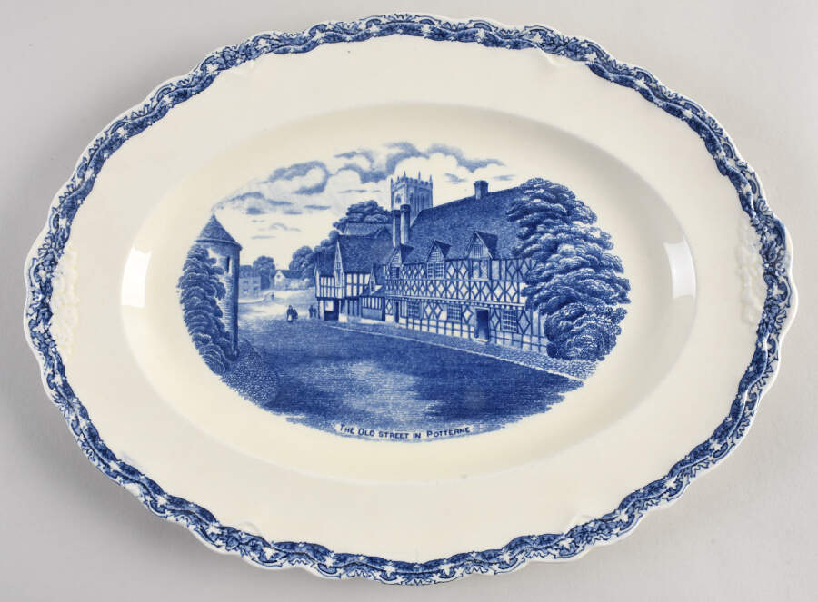 Country Side (Blue) 14" Oval Serving Platter by Old Hall-1