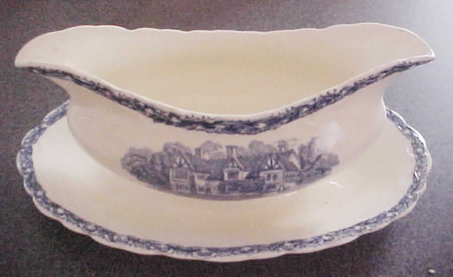 Country Side (Blue) Gravy Boat with Attached Underplate by Old Hall-1