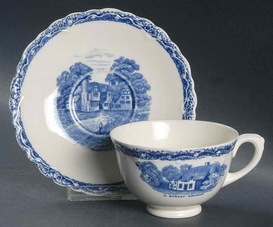 Country Side (Blue) Footed Cup & Saucer Set by Old Hall-1