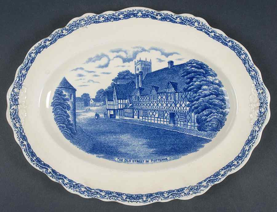 Country Side (Blue) 12" Oval Serving Platter by Old Hall-1