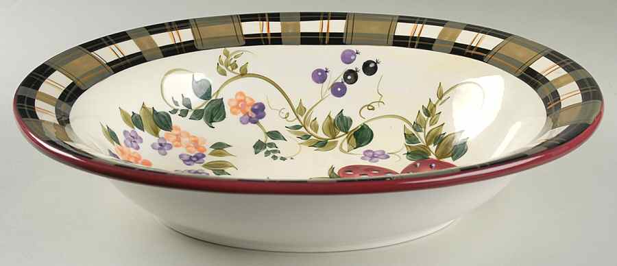 Strawberry Plaid 14" Large Oval Salad Serving Bowl by Oneida-1