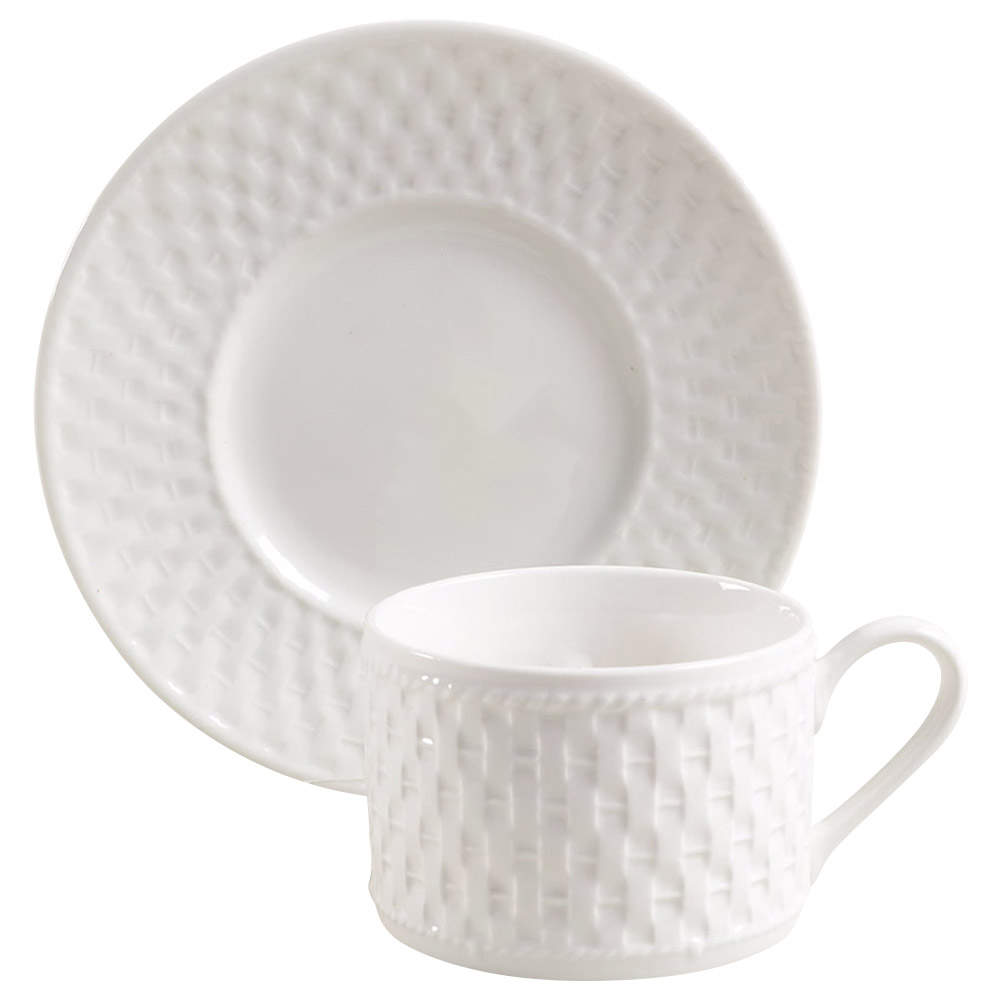 Basket Weave Flat Cup & Bread & Butter Plate/Saucer Set by Oneida-1