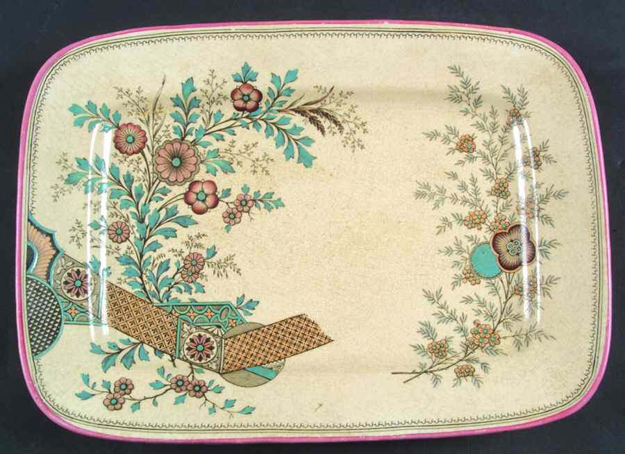 Hampden (Pink Trim) 12" Oval Serving Platter by Old Hall-1