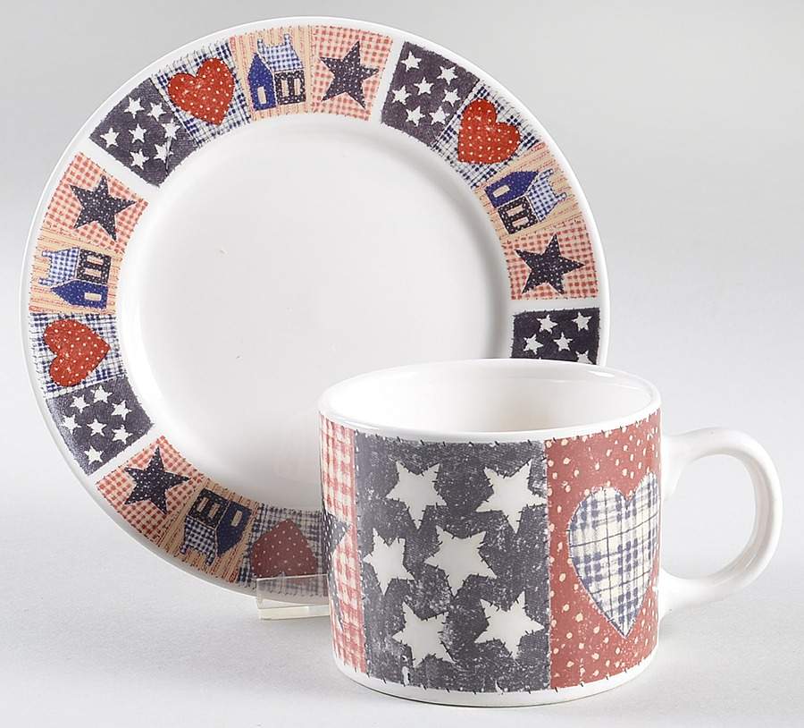 American Quilt Flat Cup & Bread & Butter Plate/Saucer Set by Oneida-1
