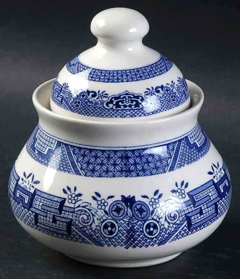 Blue Willow Sugar Bowl & Lid by Oxford (Brazil)-1
