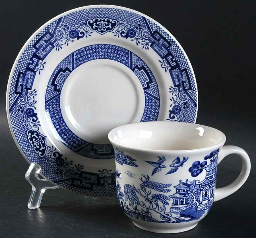 Blue Willow Flat Cup & Saucer Set by Oxford (Brazil)-1
