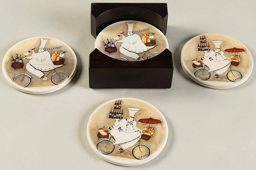 Chefs to Go Thirst Coaster with Wood Holder - Set of 4 by Oneida-1