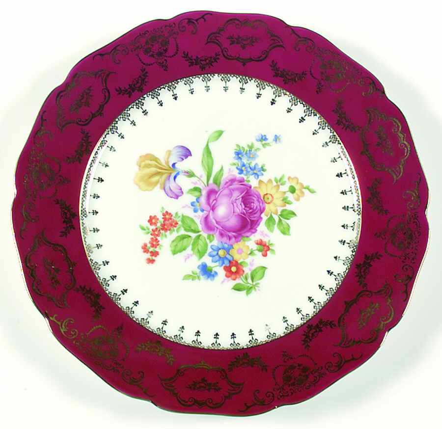 661-3477 Maroon Dinner Plate by Omeco (Czech)-1
