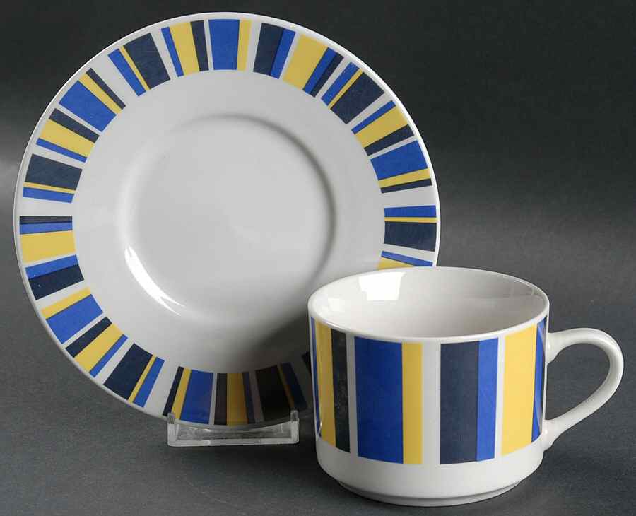 Hampton Stripe Flat Cup & Saucer Set by Oneida-1