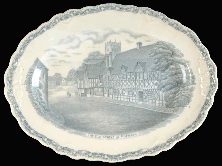 Country Side (Gray) 10" Oval Serving Platter by Old Hall-1